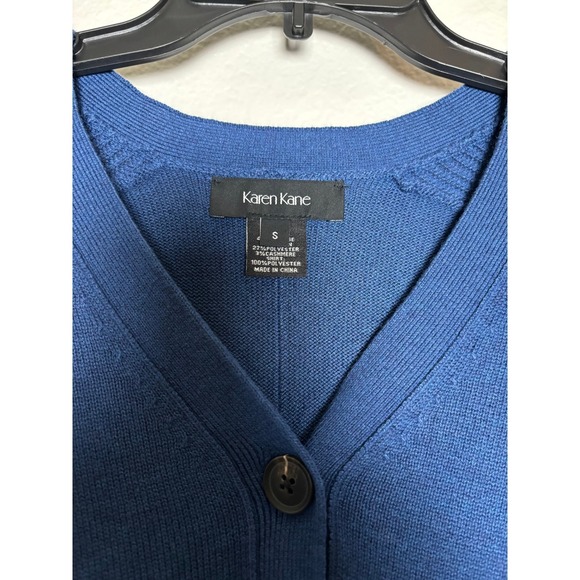 NWT Karen Kane Sweater Cardigan Cashmere Blend Blue w/ White Shirt Hem SizeSmall - Picture 2 of 8